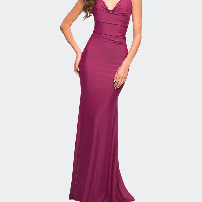 La Femme Luxe Simple Jersey Gown With Draped Neckline 1