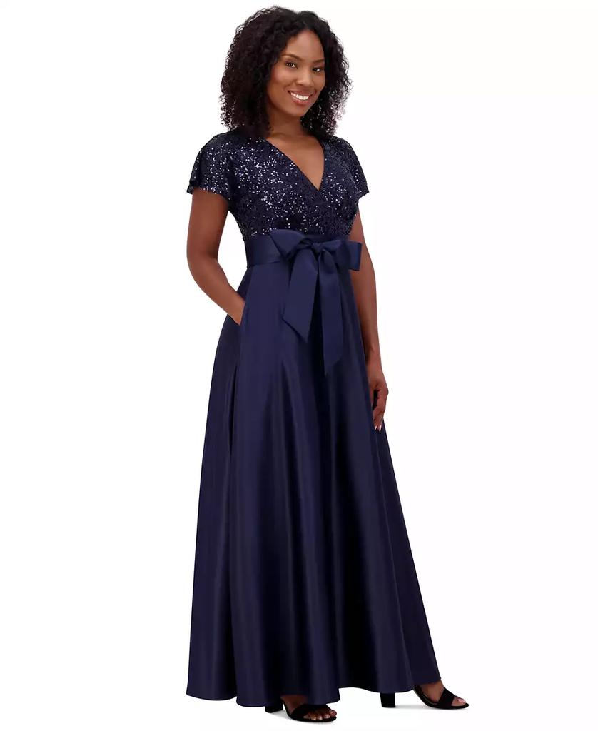 Jessica Howard Women's Sequinned-Bodice Satin-Skirt Ball Gown