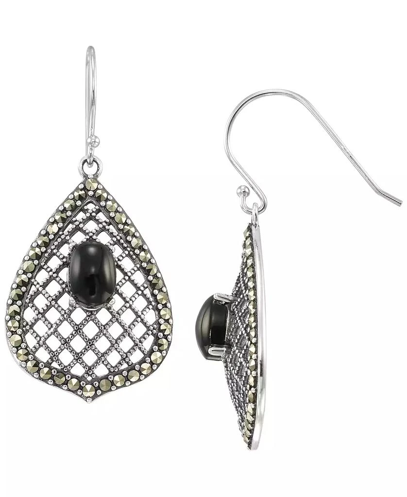 Macy
s Marcasite (0.64 ct. t.w.) and Black Onyx (0.5 ct. t.w.) Drop Earrings in Sterling Silver