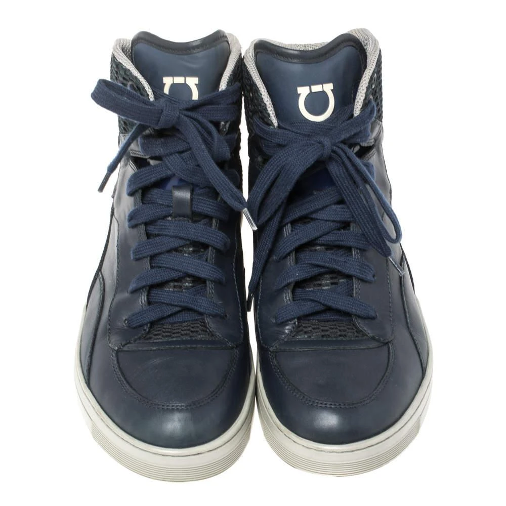 Salvatore Ferragamo Salvatore Ferragamo Blue Leather and Mesh High Top Sneakers Size 41 3