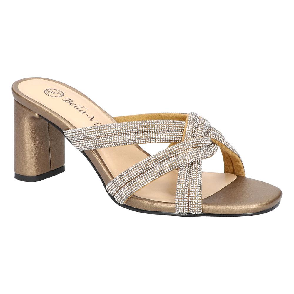 Bella Vita Carmen Rhinestone Metallic Block Heel Sandals