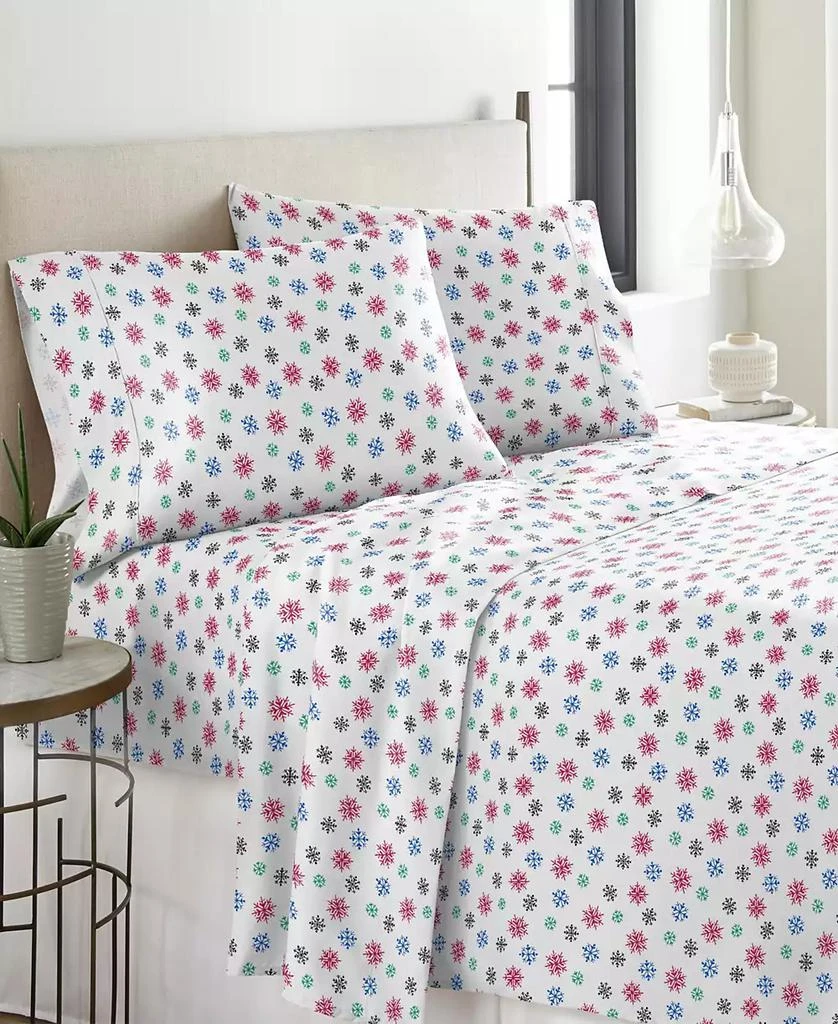 Pointehaven Bright Snowflake Heavy Weight Cotton Flannel Sheet Set, Twin XL 1