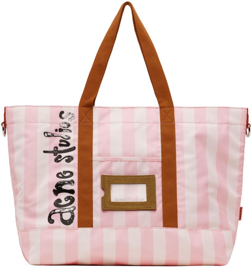 Acne Studios Pink & Off-White Striped Tote