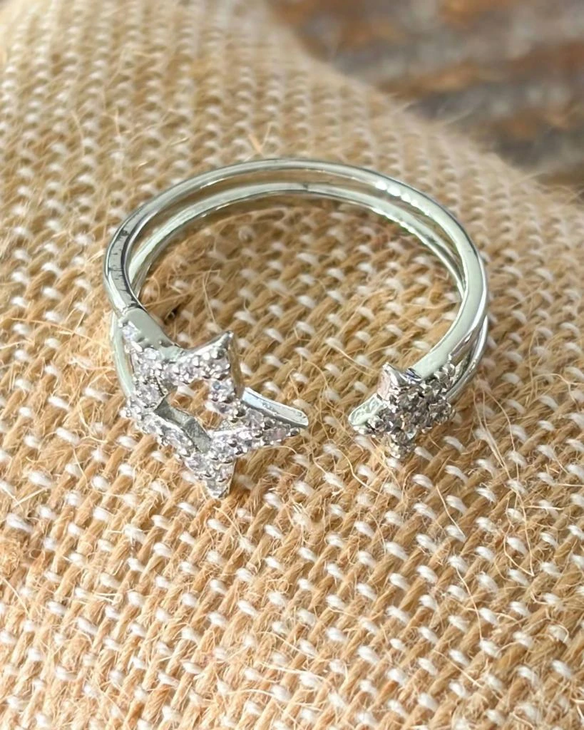 White Label White Label - Women
s Star Pave Silver Adjustable Ring