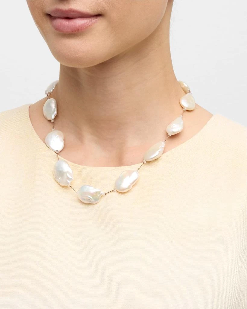 Margo Morrison Large White Freshwater Coin Pearl Necklace with Sterling Silver 2