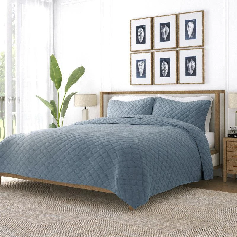 IENJOY HOME Diamond Stitch Dusk Blue Quilt Coverlet Set Modern Ultra Soft Microfiber Bedding 1