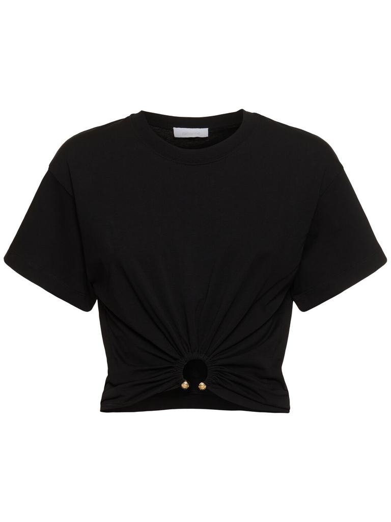 RABANNE Logo Cotton Crop T-shirt W/ Ring