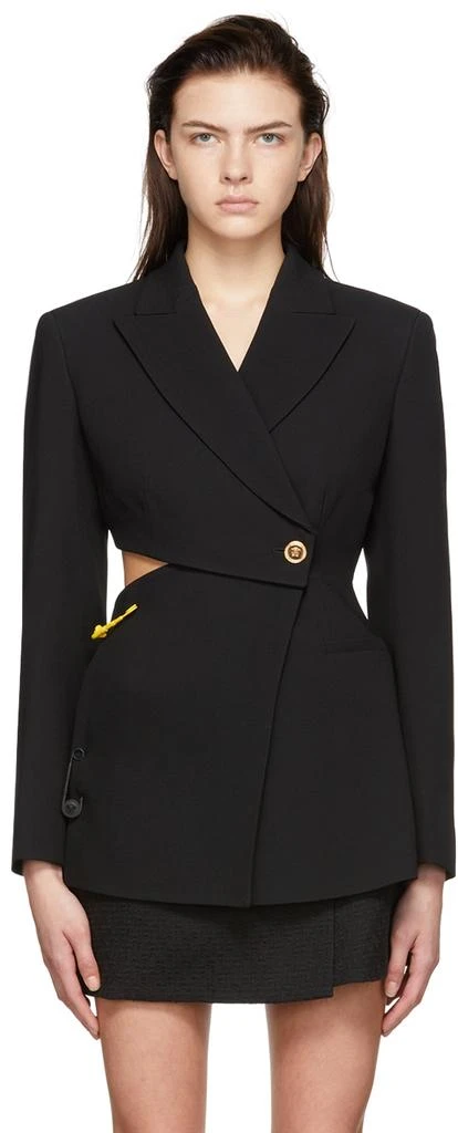 Versace Black Safety Pin Cutout Blazer 1