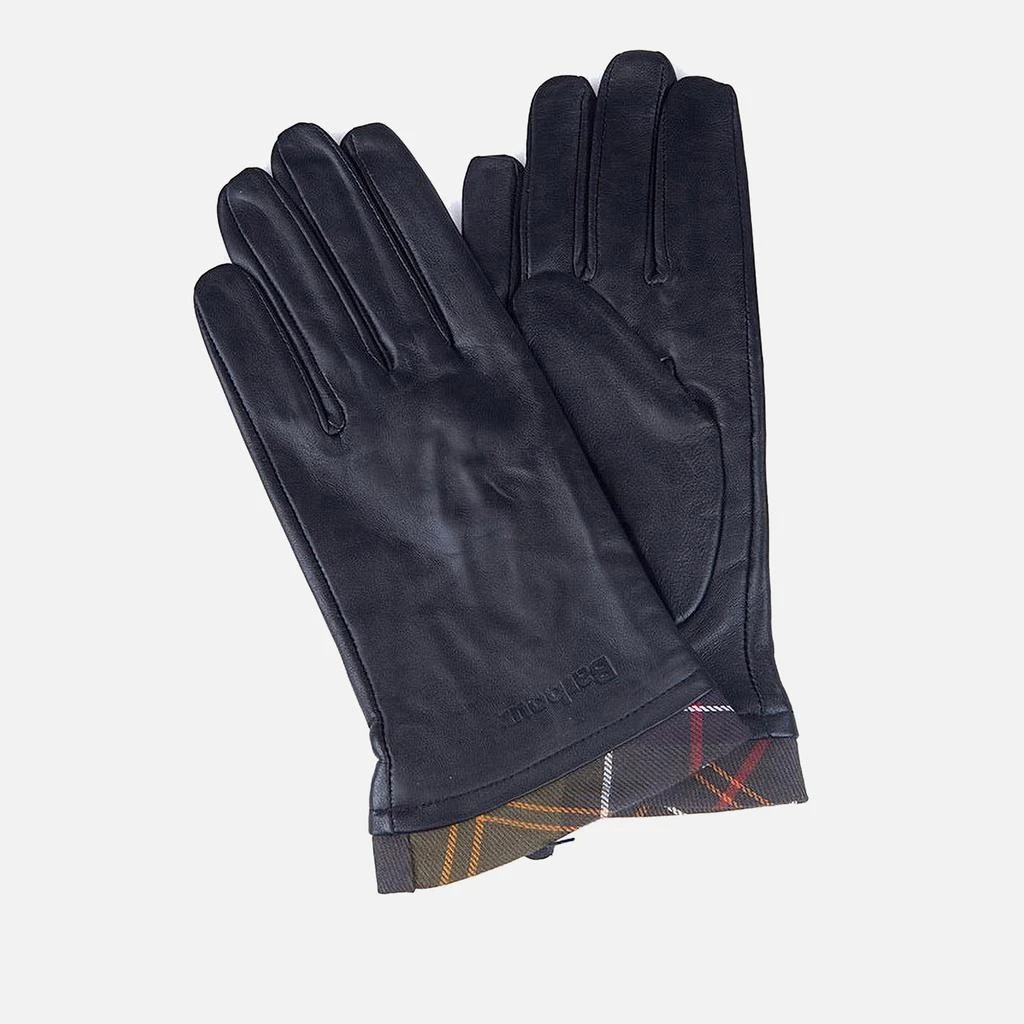 Barbour Women's Tartan Trimmed Leather Gloves - Black/Classic 1