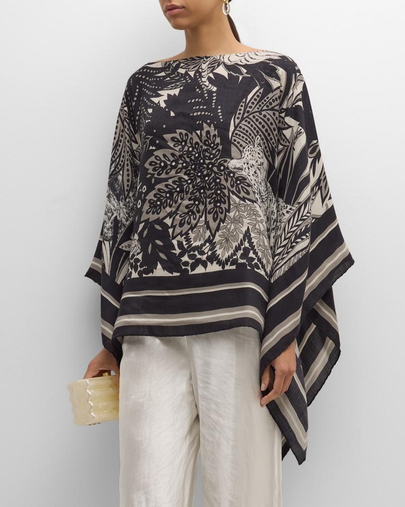 Rani Arabella Amazonia Black Print Cashmere-Blend Poncho