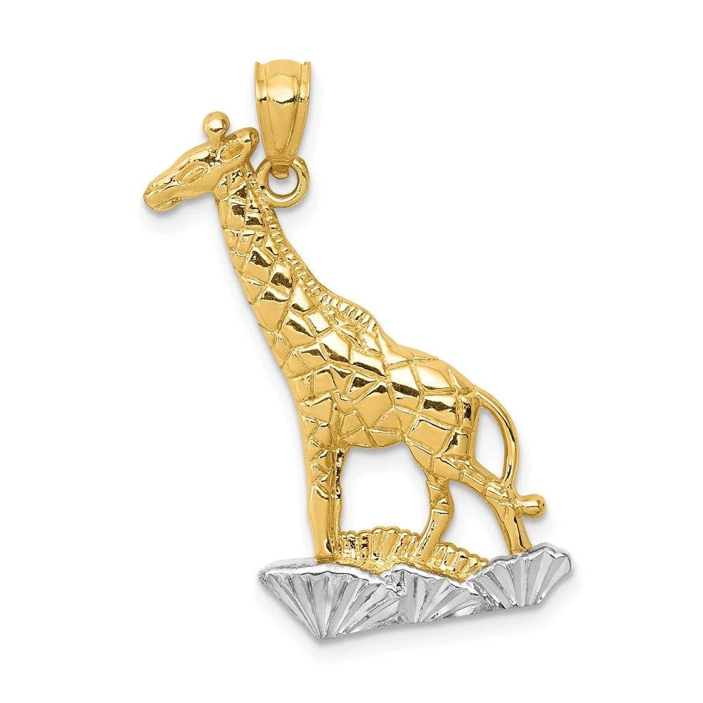 Diamond2Deal 14k Yellow Gold Rhodium Diamond-cut Polished Giraffe Pendant