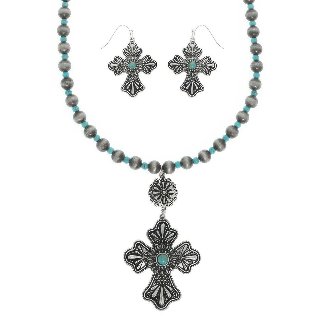 TRUEDAMES Western Turquoise Cross Necklace Set 2