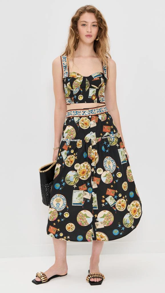 Farm Rio Trip Souvenir Black Mixed Buttons Midi Skirt 4