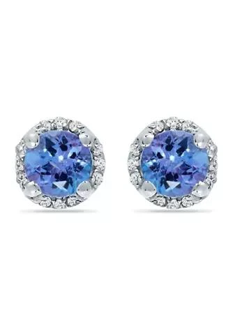 Belk 
Co. 7/8 ct. 5MM Round Tanzanite and White Topaz Hidden Halo Stud Earrings, Sterling Silver