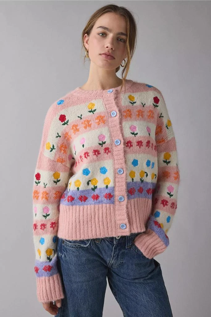 BDG BDG Becca Floral Embroidered Brushed Knit Oversized Cardigan 3