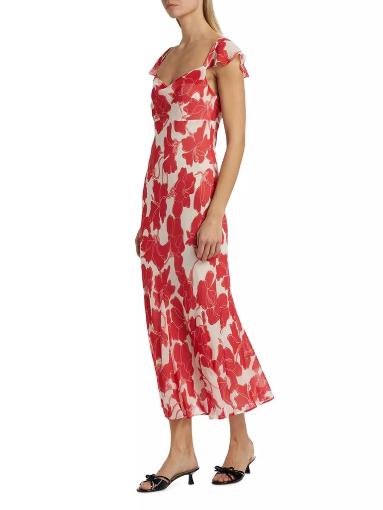 Rails Marigold Floral Chiffon Cowlneck Flutter-Sleeve Midi-Dress 4