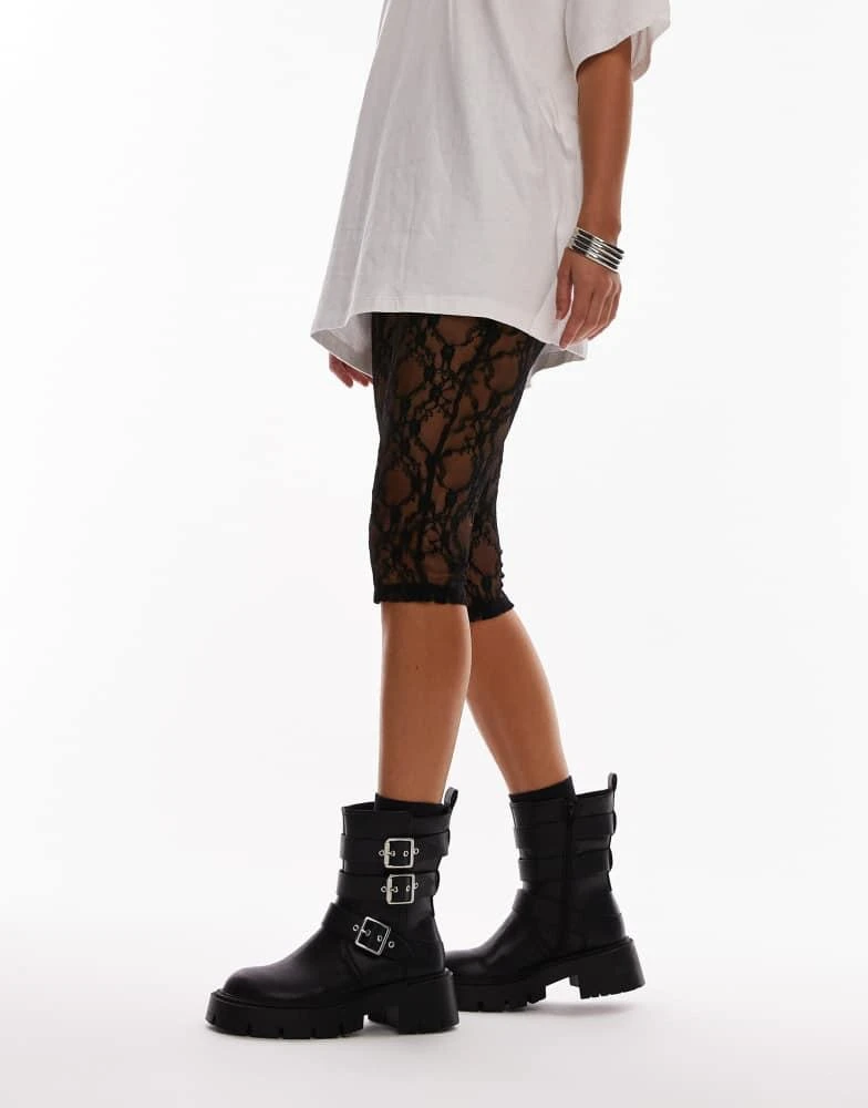 Topshop Topshop Wide Fit Luke chunky biker boots with buckle detail in black 3