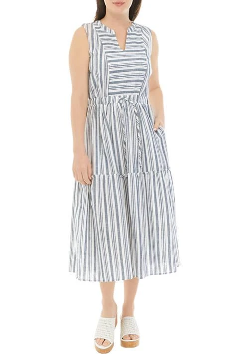 Wonderly Womens Sleeveless Striped Tie Waist Dress 1