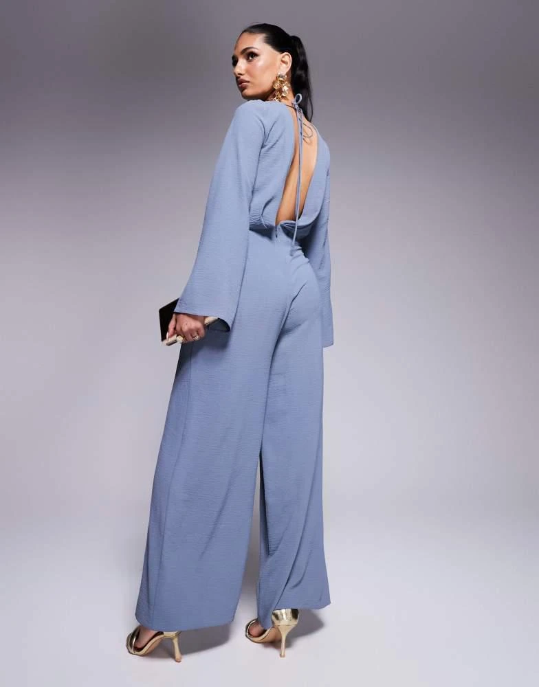 ASOS ASOS DESIGN cowl neck long sleeve jumpsuit with open back in dusky blue 2