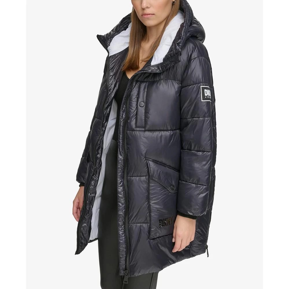 DKNY Jeans Women's Wet Shine Hooded Puffer Jacket 3