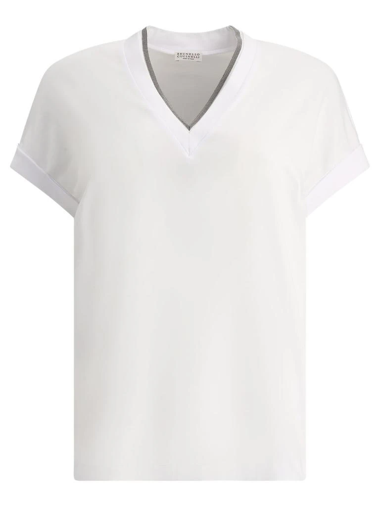 Brunello Cucinelli Brunello Cucinelli Embellished V-Neck T-Shirt from Cettire