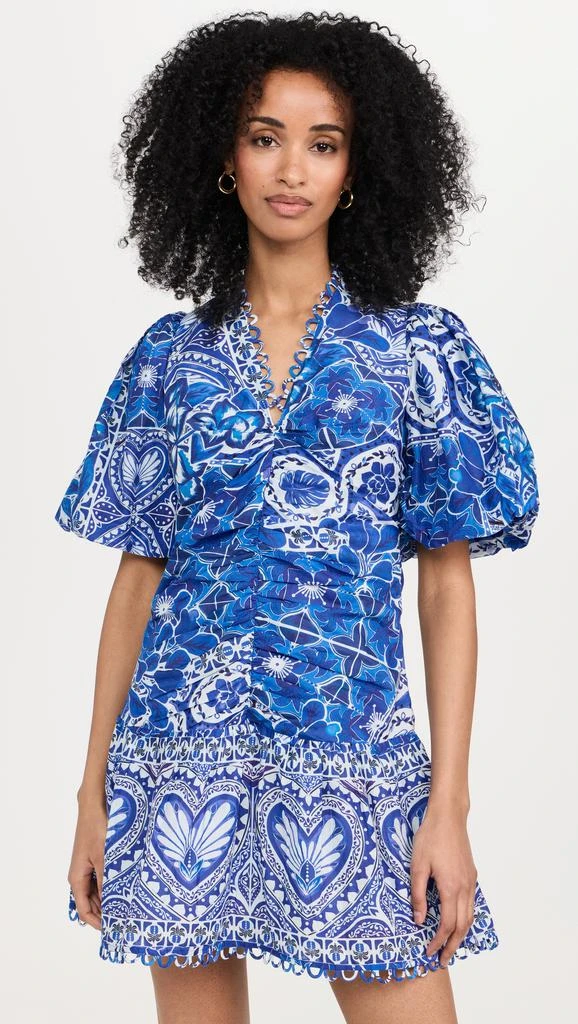 Farm Rio Tile Dream Multicolor V Neckline Short Sleeve Mini Dress 6