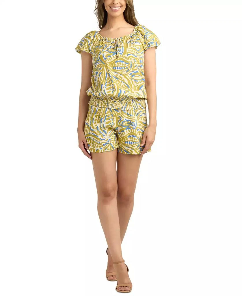 BCX Juniors' Printed Bubble-Sleeve Smocked-Hem Peasant Top 5