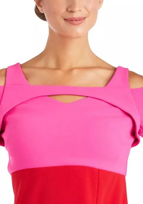 Nightway Womens Colorblock Long Scuba Gown 3