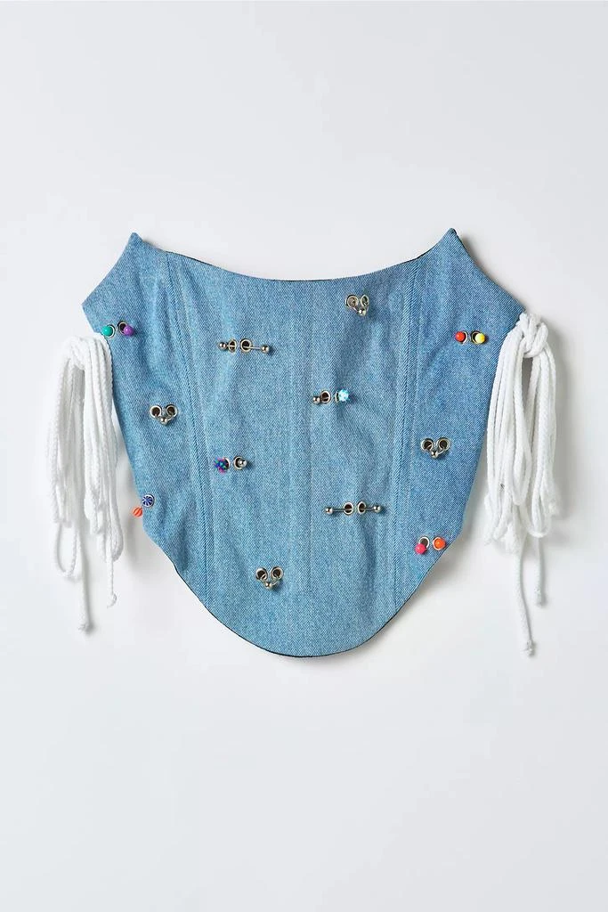 RSTY Vintage By RSTY Colorful Pierced Grommet Studded Side-Tie Denim Corset Top
