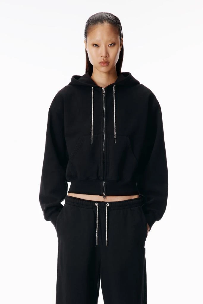 Alexander Wang Crystal Hotfix Drawcord Zip-Up Hoodie 3