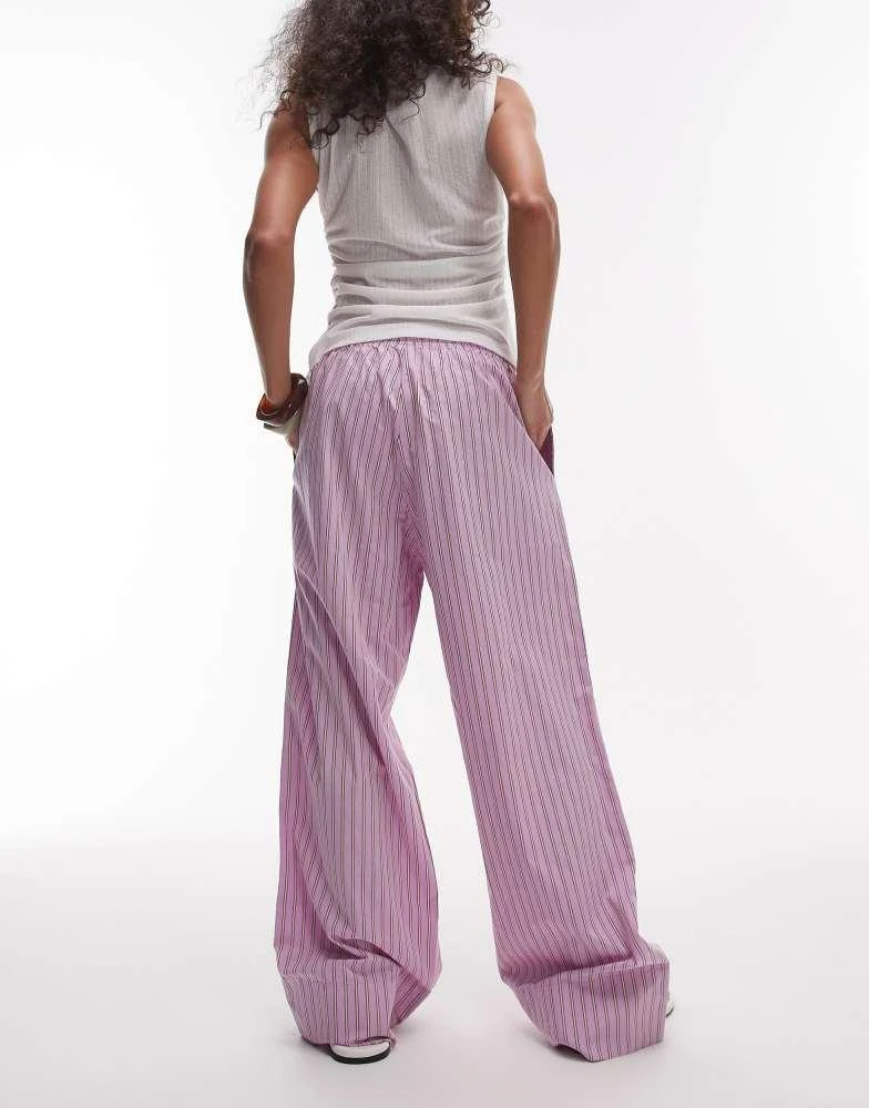 ARKET ARKET poplin straight leg trousers with pull-on waist in lilac stripes 2