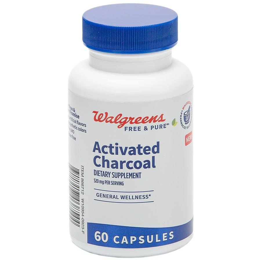 Walgreens Free & Pure Activated Charcoal Supplement 520 mg Capsules for General Wellness (30 days) 1