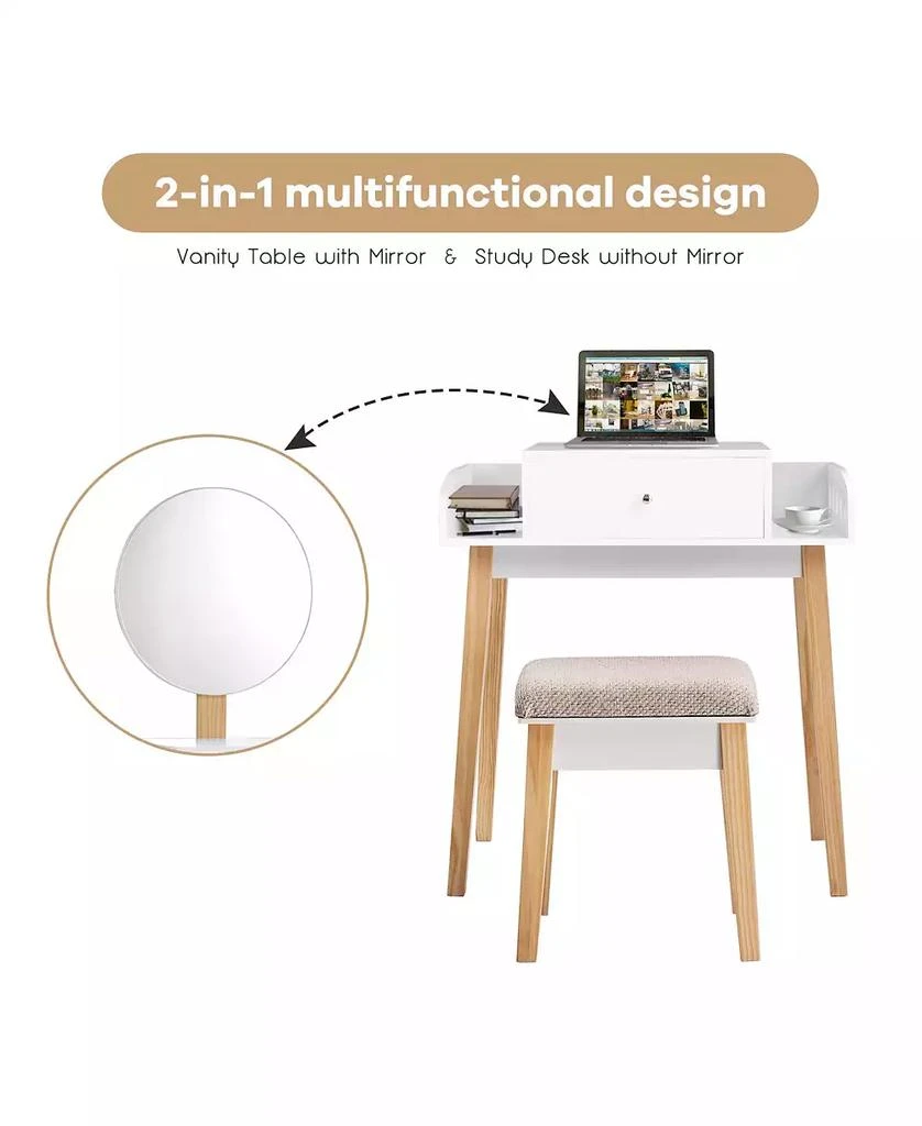 Volenca 2-Pc. Wood Mirror Vanity Dressing Table Set with Drawer 6
