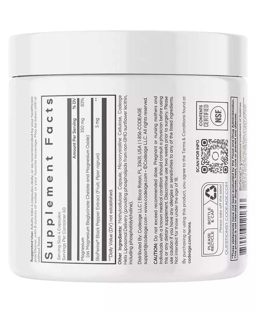 Codeage Liposomal Magnesium Glycinate Supplement, Bisglycinate Magnesium Chelate, Chelated Magnesium Mineral Pills, BioPerine Black Pepper, 240 ct 2