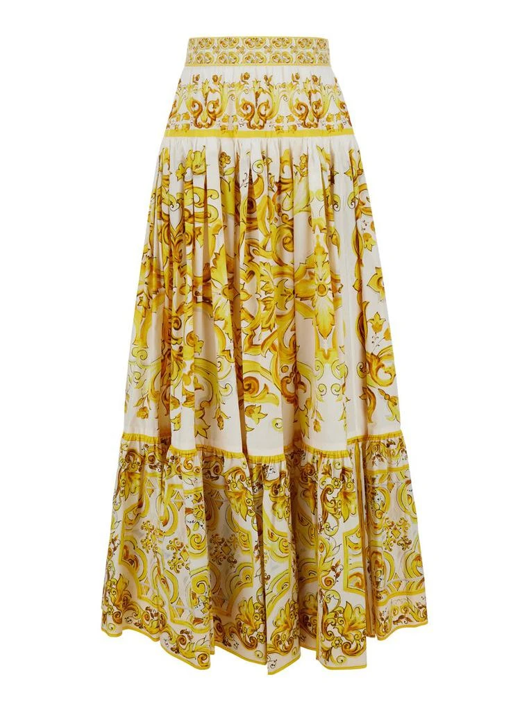 Dolce & Gabbana Dolce & Gabbana Majolica Printed Ruffled Midi Poplin Skirt 1
