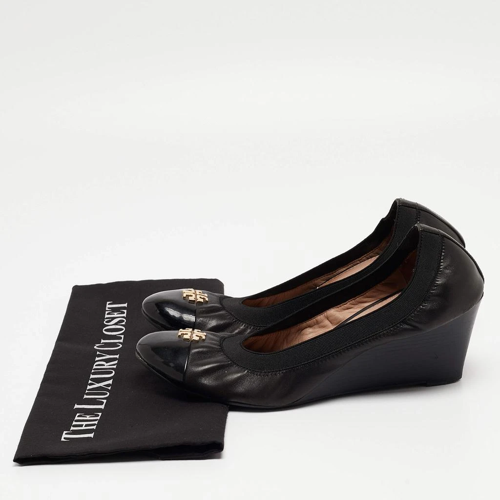 Tory Burch Tory Burch Black Leather Jolie Wedge Cap Toe Pumps Size 40 9