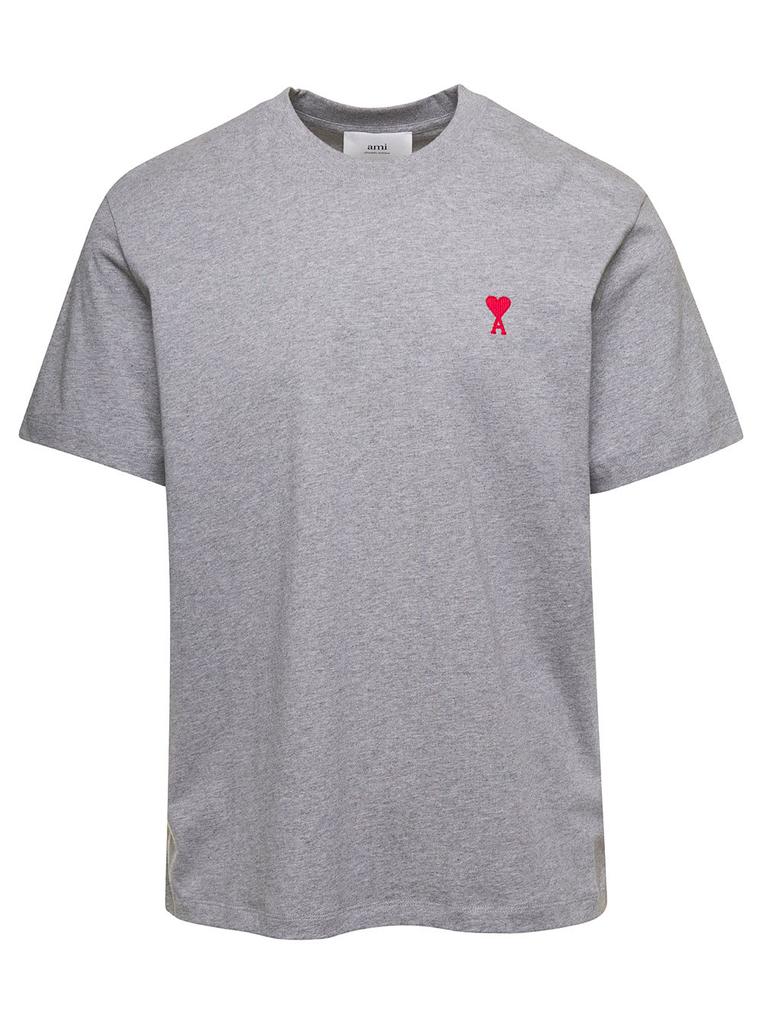 Ami Alexandre Mattiussi Grey Crewneck Ami De Coeur T-shirt With Embroidered Logo In Cotton Man