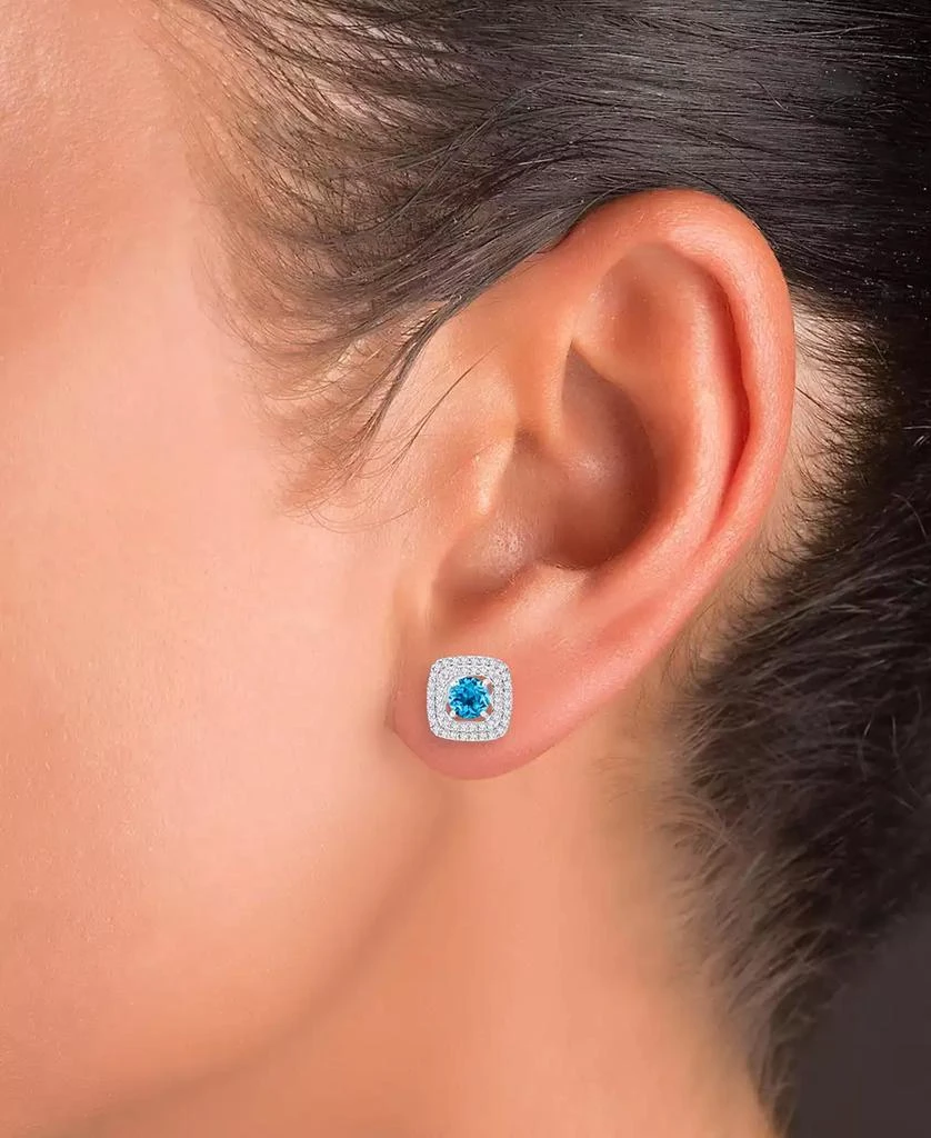 Macy's 2-Pc. Set Swiss Blue Topaz (3-5/8 ct. t.w.) & Lab-Grown White Sapphire (7/8 ct. t.w.) Square Halo Pendant Necklace & Matching Stud Earrings in Sterling Silver 2