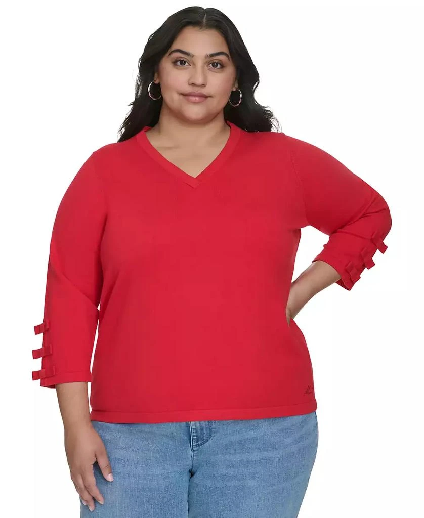 Karl Lagerfeld Paris Plus Size V-Neck Bow-Sleeve Sweater, Created for Macy's 1