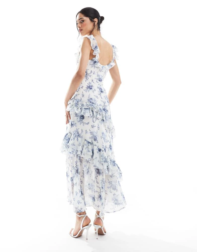 New Look New Look ruffle asymmetric midi dress in blue floral - Dresses &  Skirts - Free Shipping - BeyondStyle