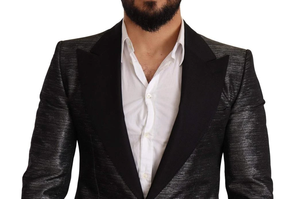 Dolce & Gabbana Dolce & Gabbana Gray Metallic Black Slim Tuxedo Blazer 4