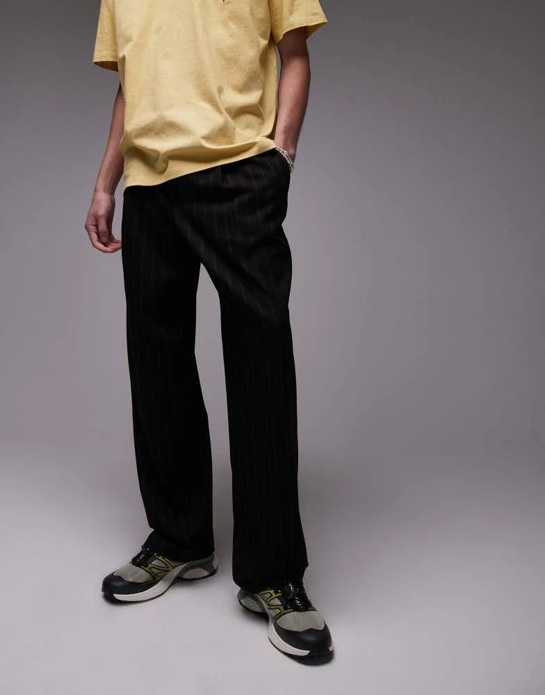 Topman Topman pinstripe wide leg trousers in black 2