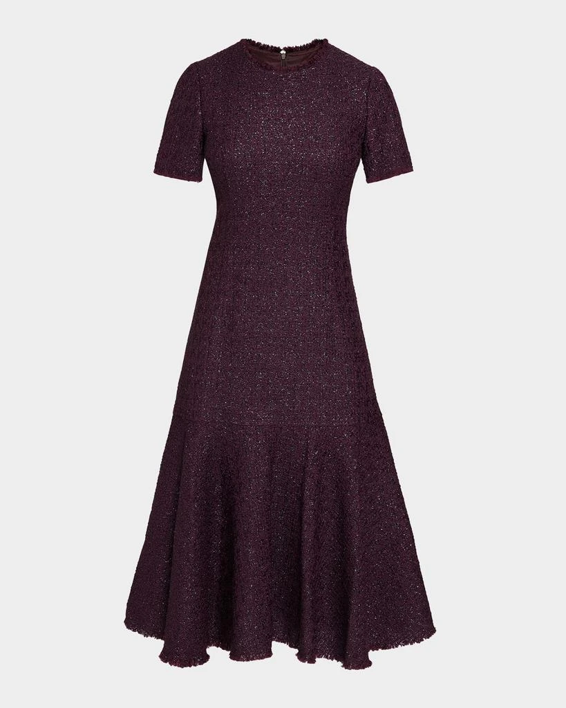 Santorelli Fringe-Trim Metallic Tweed Midi Dress 1