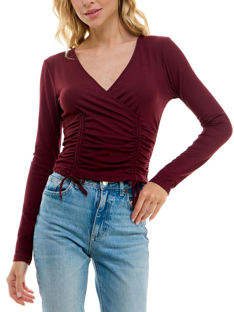Ultra Flirt Juniors Womens V-Neck Drawstring Top Pullover Top