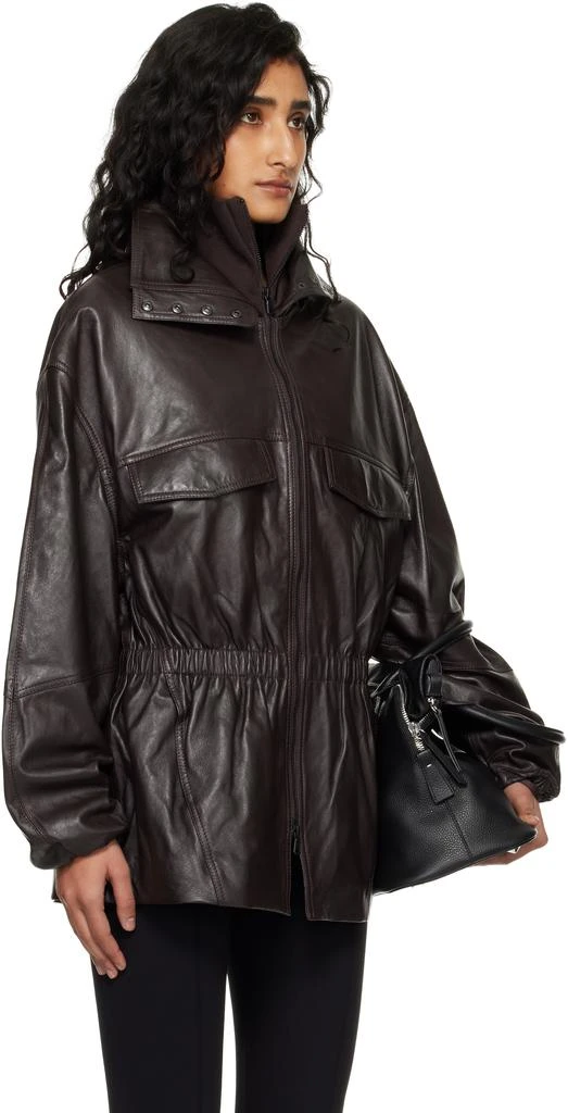 The Frankie Shop Burgundy Carnaby Funnel Neck Leather Jacket 2