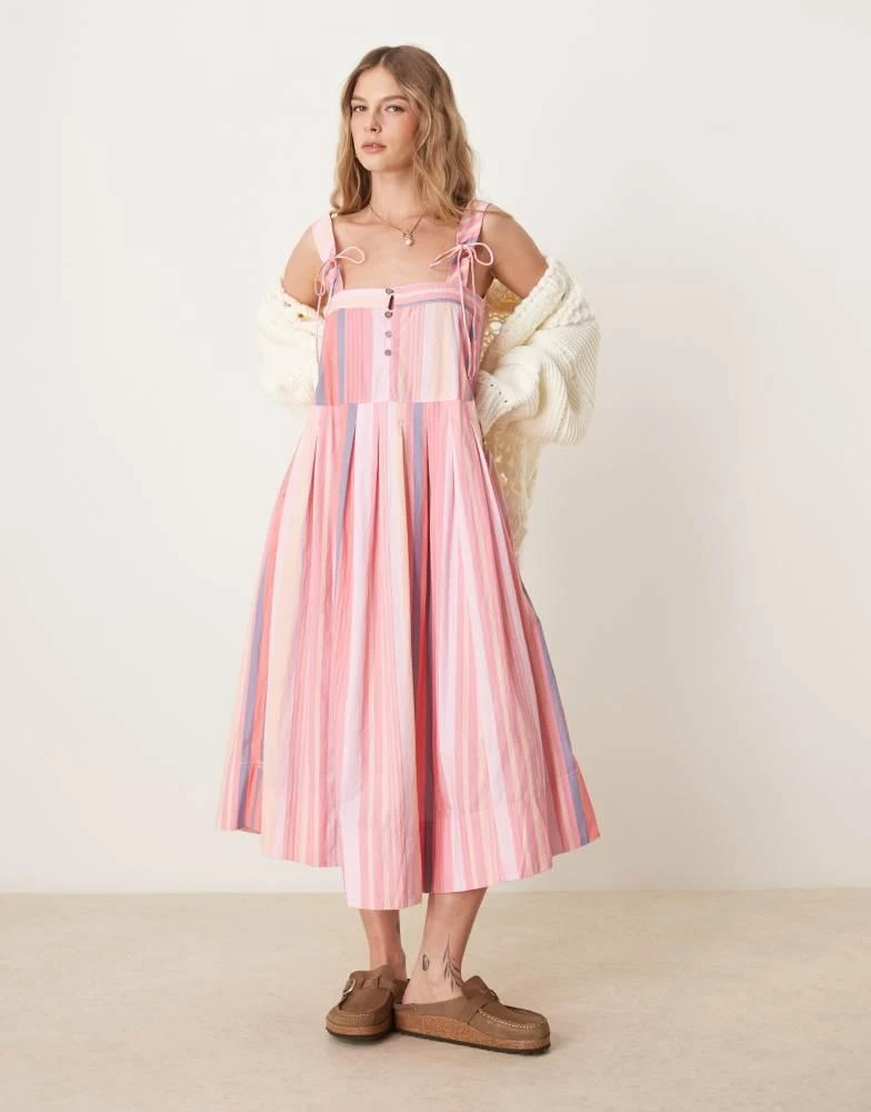 Free People Free People primevera striped drop waist sun dress in pink 4