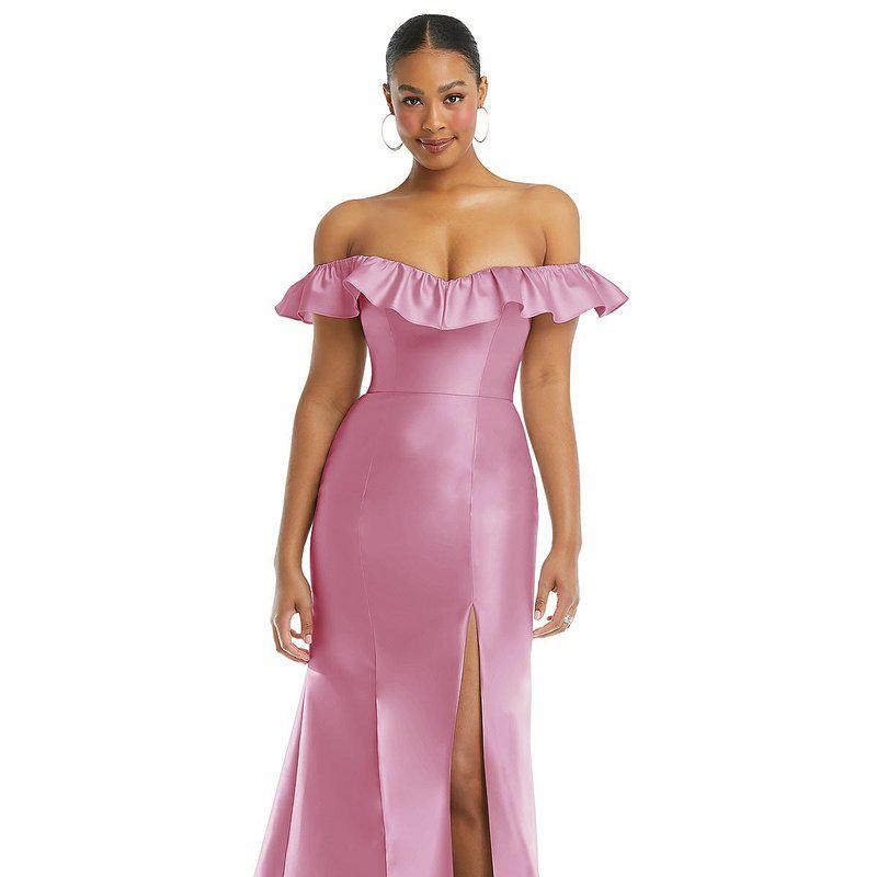 Alfred Sung Off-The-Shoulder Ruffle Neck Satin Trumpet Gown D836