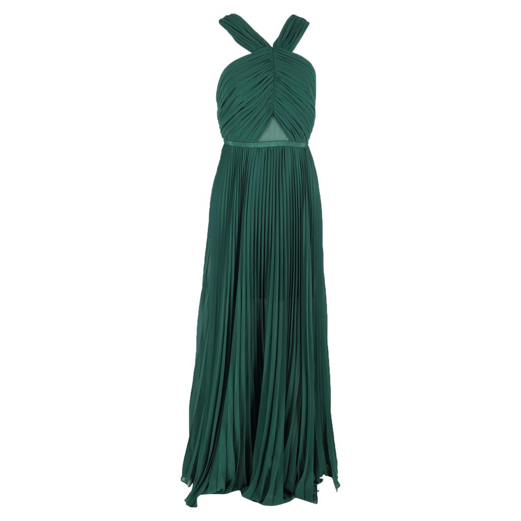 Shop Pleated Maxi Dress in Green Chiffon on Sale at