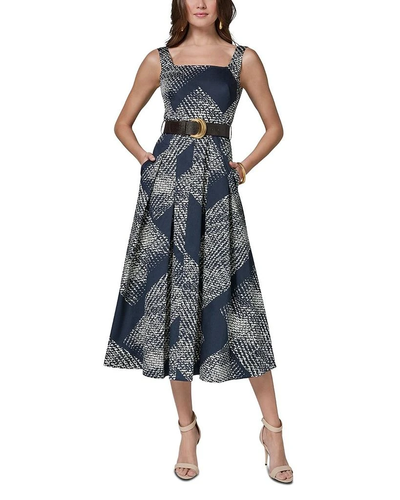 Donna Karan Printed Square Neck Belted Midi Dress 1