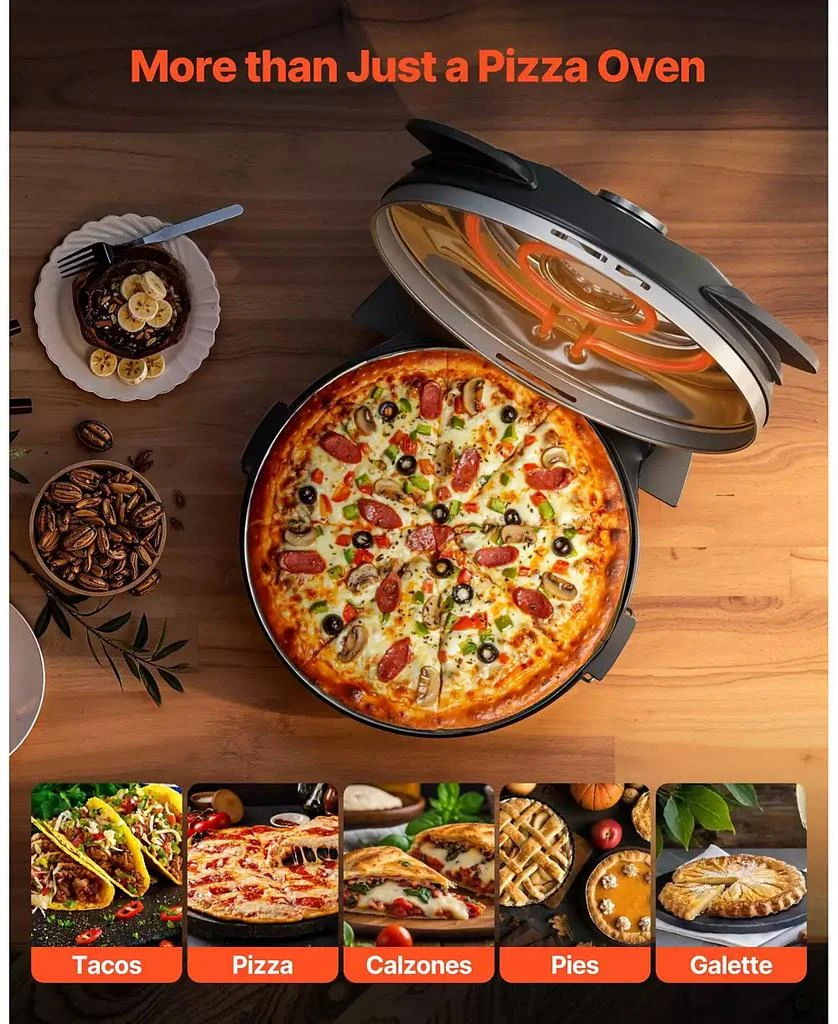 Mecale Electric Pizza Oven, 12", 1200W, Cordierite Stone, 5 Heat Modes, Viewing Window, Up to 788°F, Black 7